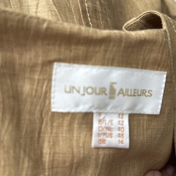 Un Jour Ailleurs Linen Blend Pant Suit Jacket Blazer Gold Metallic US 12 - Picture 8 of 12